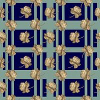 Elegantes goldenes Blumenmuster auf marineblauen Quadraten - schickes Design für Stoff und Heimtextilien