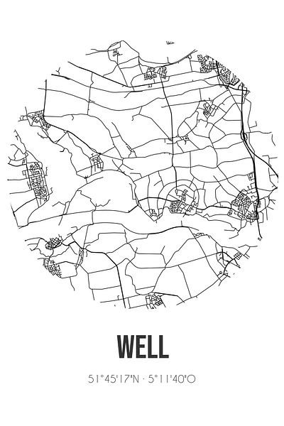 Well (Gelderland) | Carte | Noir et blanc par Affiches de lieux