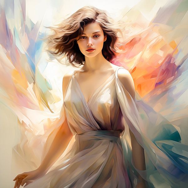 Hübsche Frau in einem leichten Kleid. von Luc V. de Zeeuw