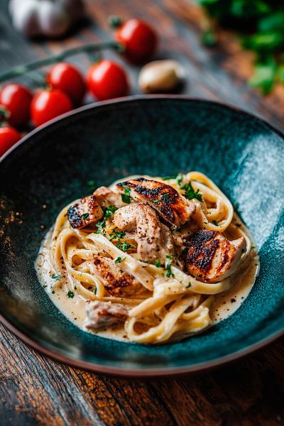 Pasta with chicken in a creamy sauce by Poster Art Shop