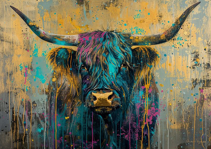 Schottische Highlander abstrakte Malerei von Blickfänger Gemälde