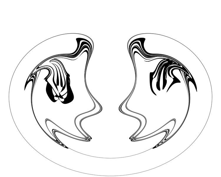 schwarz und weiß abstrakte digitale Kunst, runde Form von Naomi van Mierlo