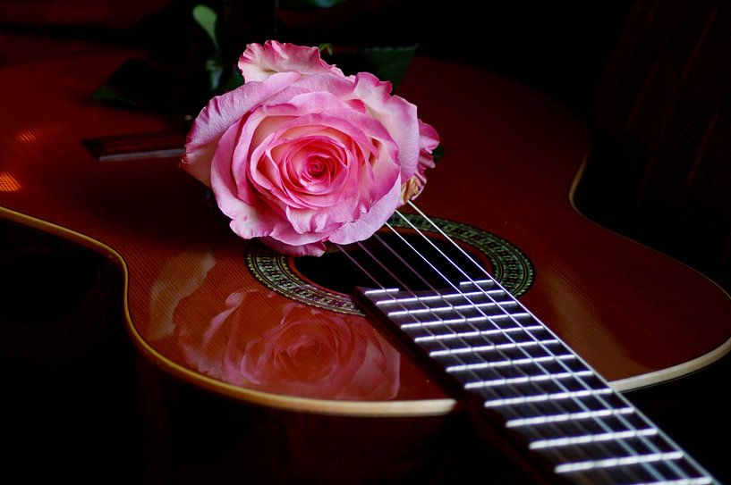 Atmospheric guitar with rose. by Vrije Vlinder Fotografie