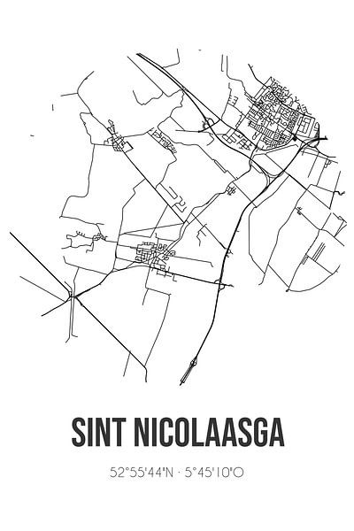 Sint Nicolaasga (Fryslan) | Carte | Noir et blanc par Affiches de lieux