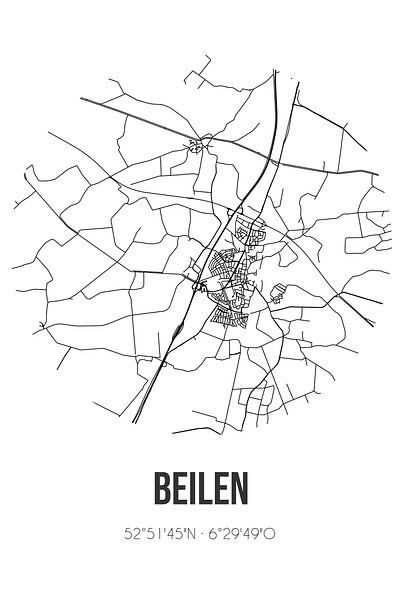 Beilen (Drenthe) | Carte | Noir et blanc par Affiches de lieux
