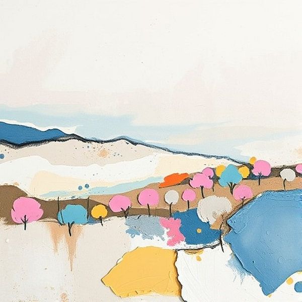 A landscape of colourful hills and trees. by J.a Dijkstra