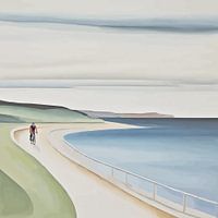 Weite Küste mit Radfahrer