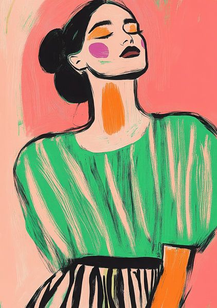 Stylised portrait: Woman with pinned up hair in front of pink background by Niklas Maximilian