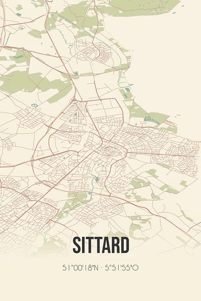 Vieille carte de Sittard (Limbourg) par Affiches de lieux