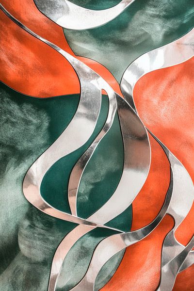 Abstrakte Wellen in Orange und Grün von Poster Art Shop