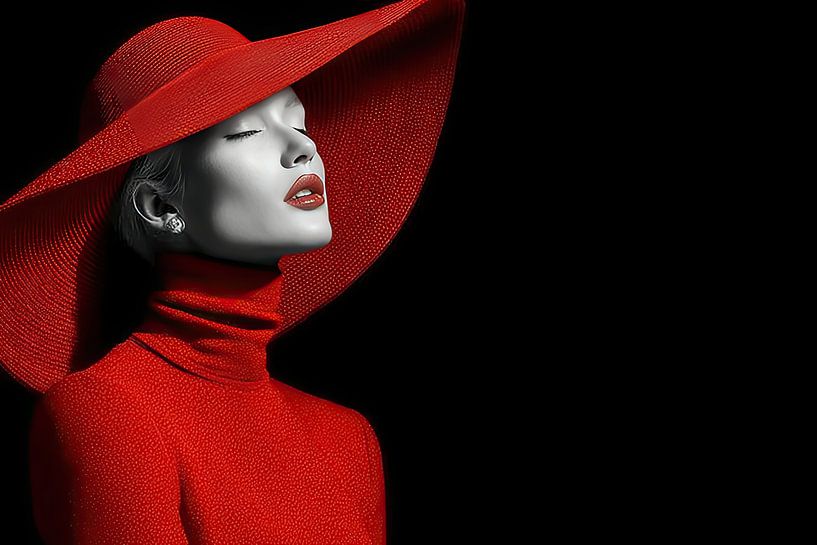 femme noir et blanc avec des accents rouges par Egon Zitter