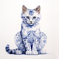 Sitzende Katze in Delfter Blau