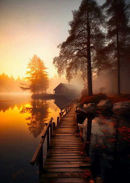 Coucher de soleil sur le lac ensoleillé par haroulita