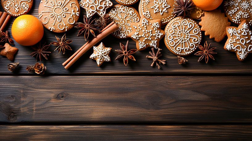 Christmas decoration with cinnamon and biscuits on a wooden table by Animaflora PicsStock