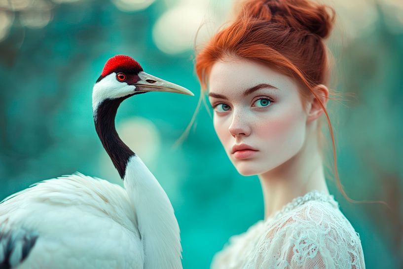 Grue et fillette - lien avec la nature par Poster Art Shop