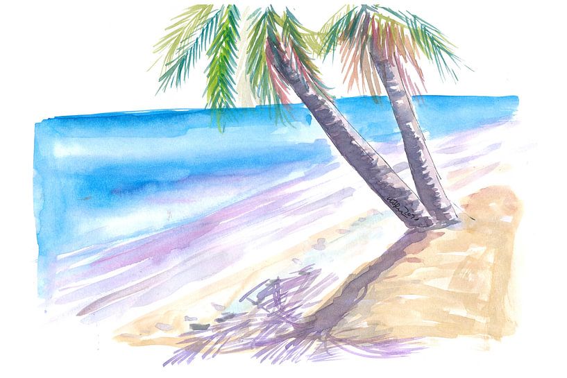 Shade in Caribbean sun on white beach by Markus Bleichner