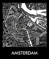 Amsterdam schwarz-weiß typografisch: Karte mit A'dam Turm