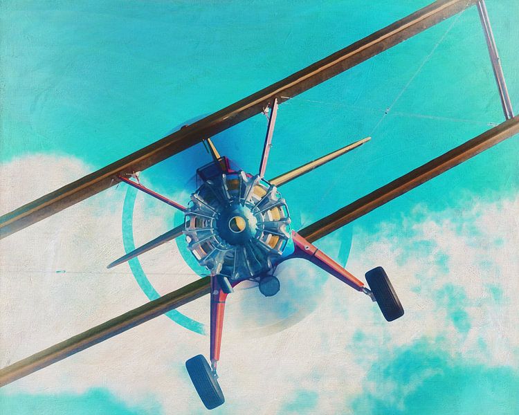 Painting of a Flying Boeing Stearman Model 75 by Jan Keteleer