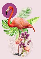 Flamingo mit Blumen im Vintage-Stil
