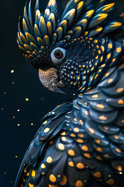 Blue Parrot with Golden Dots Portrait by Art & Soul Creations