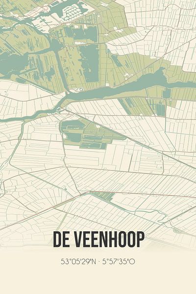 Vieille carte de De Veenhoop (Fryslan) par Affiches de lieux