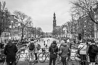 Ice-skating on a frozen Prinsengracht in Amsterdam