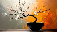 Japandi art painting: Flowering bonsai