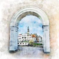 Aquarelle de la Nieuwepoortstraat à Middelburg