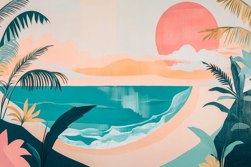 Abendliche Küstenidylle mit Palmen von Poster Art Shop