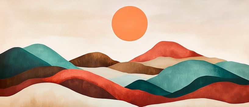 Sanfte Hügel unter einem orangefarbenen Himmel von Poster Art Shop