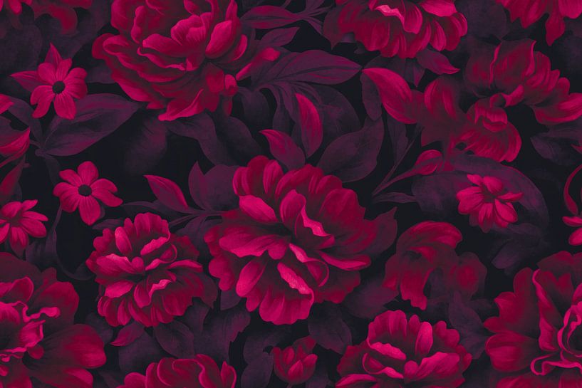 Velveteen Dark Moody Flowers Carmine Red Luxury Opulence von Andrea Haase