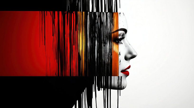 Abstract portrait of a woman with coloured stripes by Frank Heinz