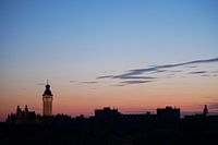 Skyline of Leipzig in the evening twilight