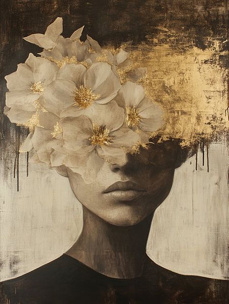 Flower Woman | Elegant Flowers Woman Portrait by ARTEO Paintings