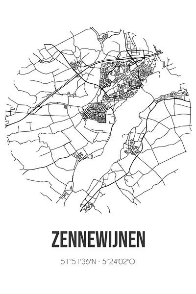 Zennewijnen (Gueldre) | Carte | Noir et blanc par Affiches de lieux
