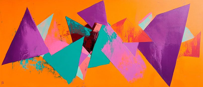Colourful geometric shapes on orange by Poster Art Shop