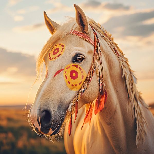 Wunderschönes Pferd im Abendlicht von Poster Art Shop