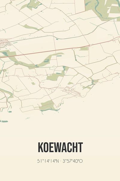 Alte Karte von Koewacht (Zeeland) von Ortsdrucke