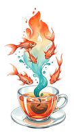Whimsical Teacup Goldfish Splash - Lebendige Aquarell surreale Wand drucken
