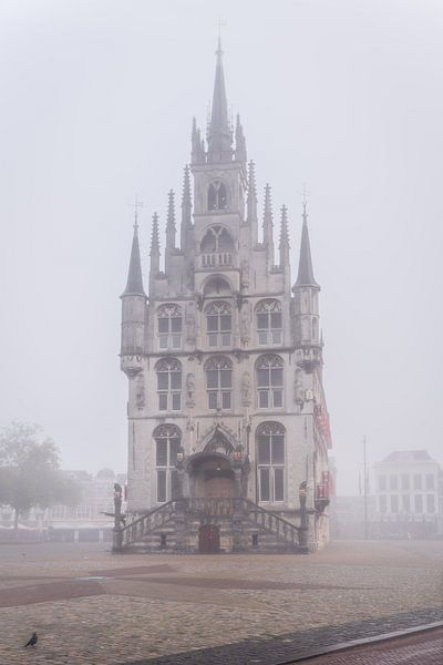 Vor dem Gouda Rathaus auf dem Markt im Nebel von Remco-Daniël Gielen Photography