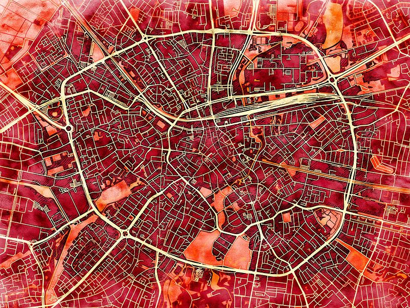 Map of Eindhoven with the style 'Amber Autumn' by Maporia