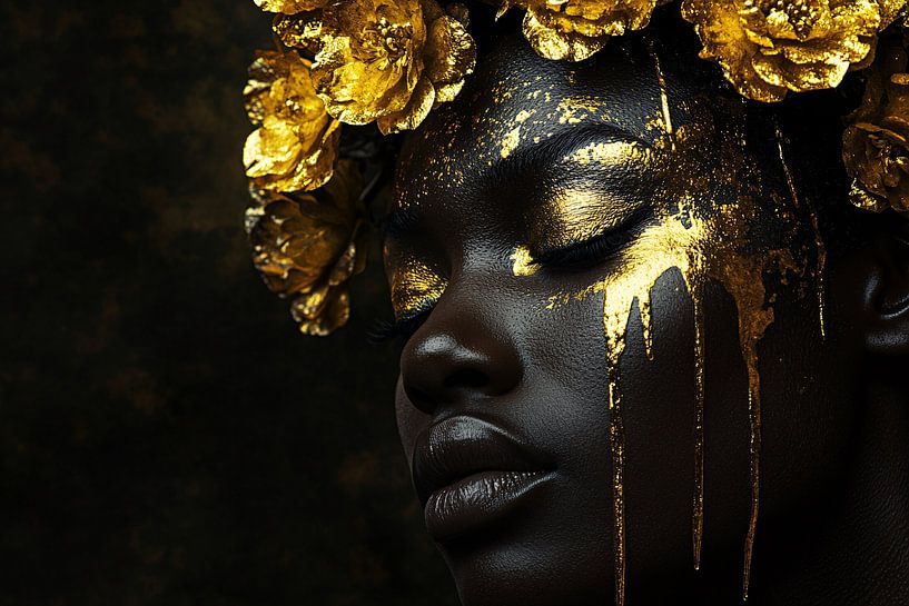 Goldene Blumen auf dem Gesicht einer Frau von Imperial Art House