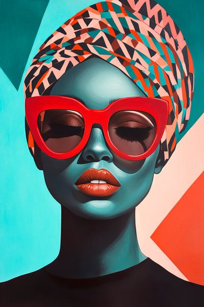 Moderne Porträtkunst mit buntem Kopftuch von Poster Art Shop