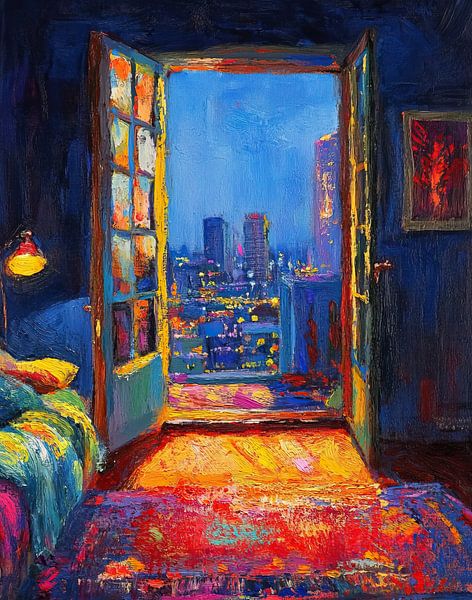 Vue nocturne de la ville par Peintures accrocheuses