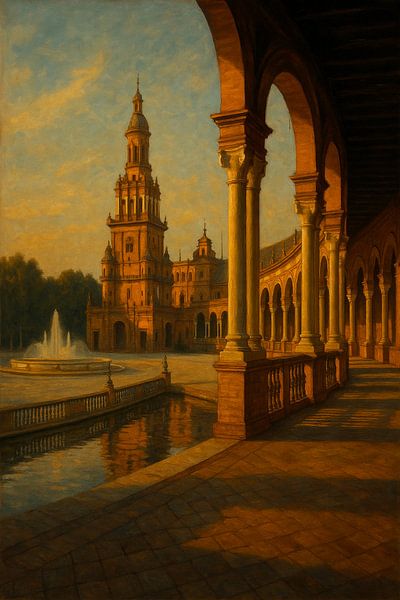 Seville’s Golden Serenity – Plaza de España Evening Reflections by Travel Shop