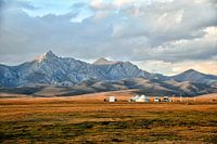 Yourtes au bord du lac Son Kul, Kirghizistan