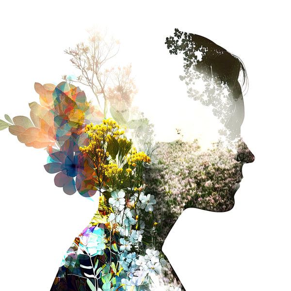 Sommerliches Silhouettenporträt einer Frau von Vlindertuin-Art