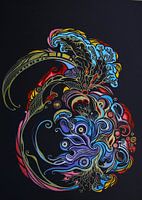 Oosterse fractal kleurexplosie op zwart 