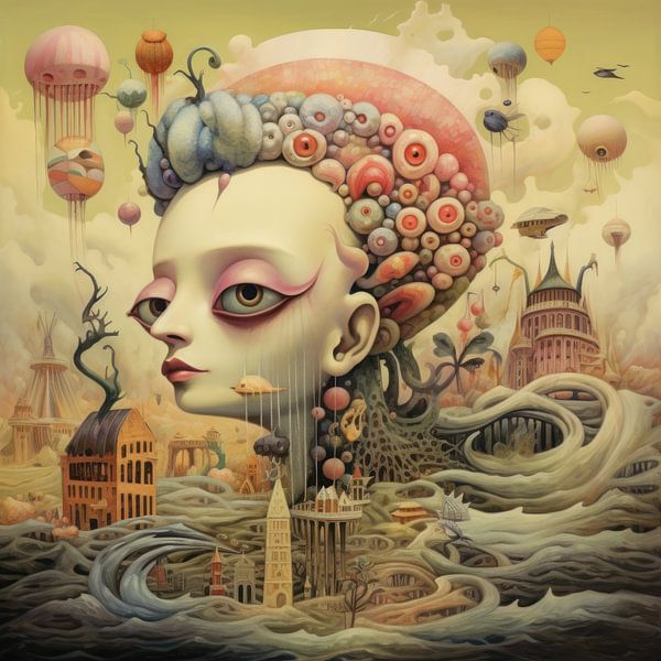 Seltsame Märchenillustration mit ungewöhnlichen bizarren Kreaturen von Art Bizarre