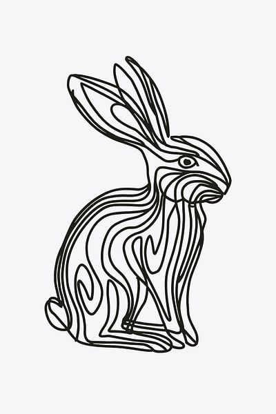 Schwarz-weißes minimalistisches Kaninchen-Linienbild von Art & Soul Creations
